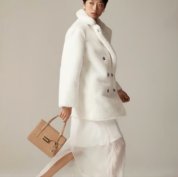 J Crew Faux-fur peacoat CF697 Size L NWT Winter White - Picture 2 of 8